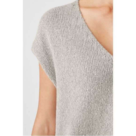 Eileen Fisher Alpaca & Organic Cotton V Neck Sweater in Moon NWT Size X-Large - Picture 4 of 9